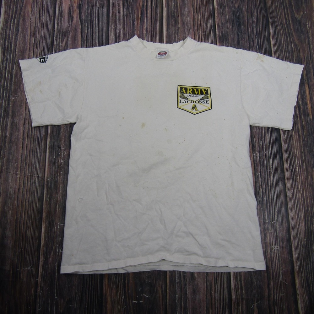Vintage Brine Army Black Knights Lacrosse Shirt Mens Medium White Single Stitch